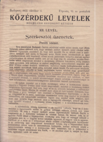 K�z�rdek� levelek XII. lev�l- Szerkeszt�i �zenetek