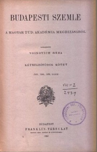 Voinovich G�za  (szerk) - Budapesti Szemle 1927. (teljes �vfolyam, 205. k�tet, 593-595. sz�m)