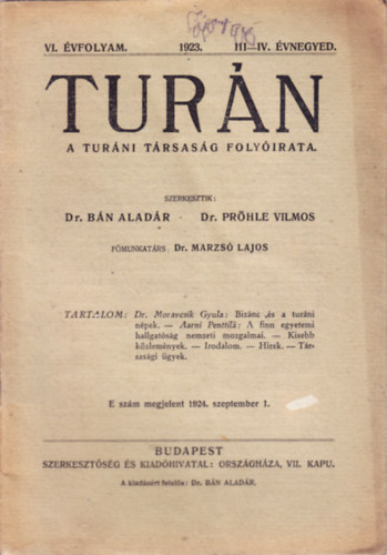 Turn. A Turni Trsasg folyirata. VI. vfolyam. 1923. III-IV. vnegyed.