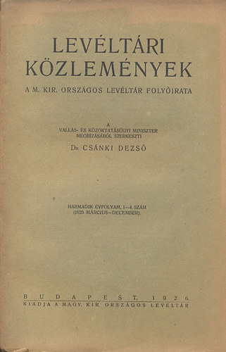 Levltri kzlemnyek harmadik vfolyam, 1-4. szm 1925 mrc-dec.