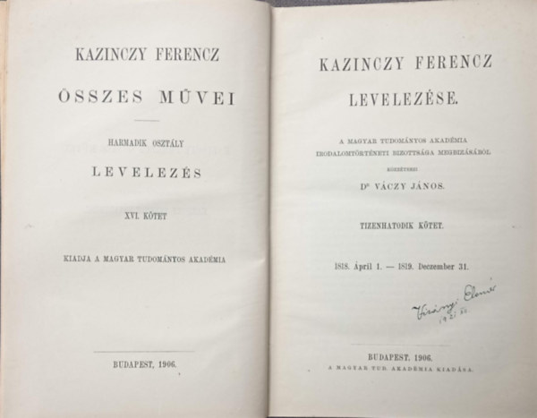 Kazinczy Ferencz levelezse XVI. (1818-1819)