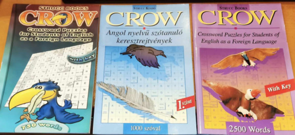 3 db Crow, angol nyelv keresztrejtvny jsg: Crossword Puzzles for Students of English as a Foreign Language 750 Words/ 2500 Words with Key+ Angol nyelv sztanul keresztrejtvnyek 1. szint 1000 szval