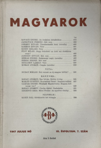 Magyarok - 1947 J�lius - III. �vfolyam 7. sz�m