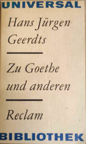 Hans-J�rgen Geerdts - Zu Goethe und anderen -studien zur literaturgeschichte