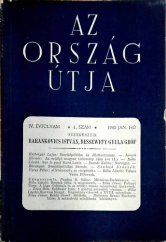 Barankovics Istvn- Dessewffy Gyula grf  (szerk.) - Az orszg tja IV. vf. 1. szm 1940 janur h