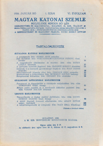 Magyar Katonai Szemle 1936. janur (VI. vf, 1. szm)