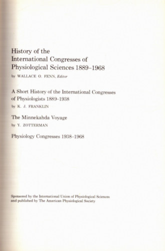 History of the International Congresses of Physiological Sciences 1889-1968