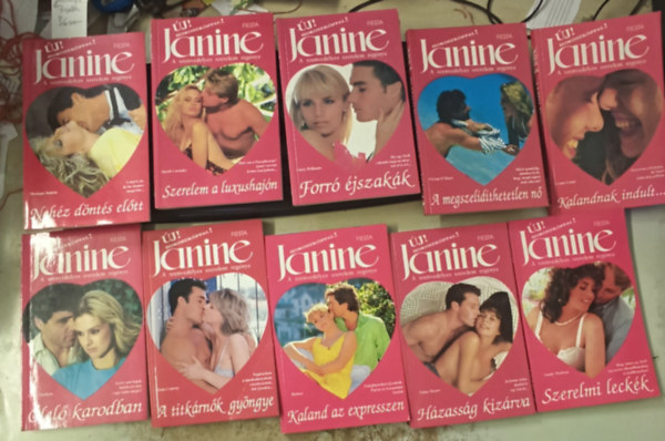 10 db Janine romantikus ktet: lel karodban - A titkrnk gyngye - Kaland az expresszen - Szerelmi leckk - Hzassg kizrva - Kalandnak indult... - A megszeldthetetlen n - Forr jszakk - Szrelem a luxushajn - Nehz dnt