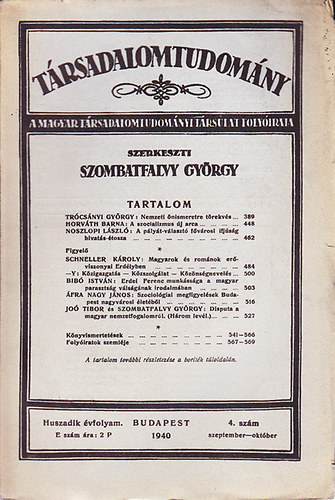 Trsadalomtudomny - 1940. Huszadik vfolyam 4. szm (szeptember-oktber)