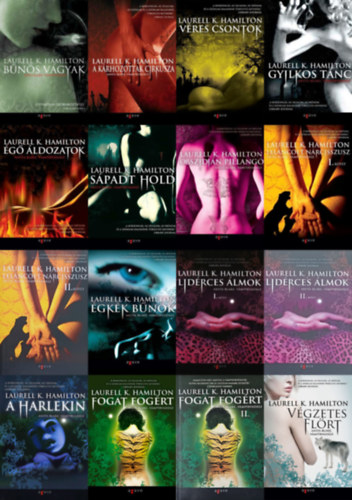 13 db Anita Blake, v�mp�rvad�sz 16 k�tetben: B�n�s v�gyak + A k�rhozottak cirkusza + V�res csontok + Gyilkos t�nc + �g� �ldozatok + S�padt Hold + Obszidi�n Pillang� + Lel�ncolt N�rcisszusz I-II. + �gk�k
