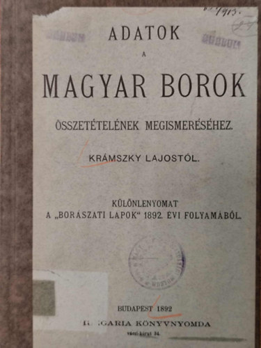 Adatok a magyar borok sszettelnek megismershez