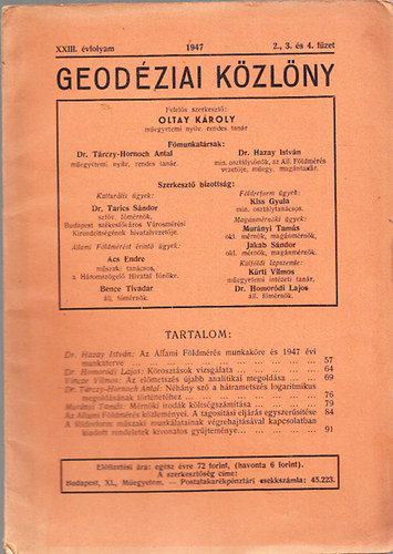 Geodziai kzlny XVII. vfolyam 1941 3. fzet
