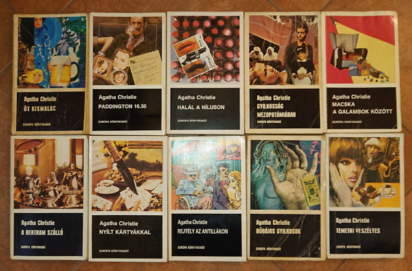 10 krimi Agatha Christie-t�l: Macska a galambok k�z�tt, Gyilkoss�g Mezopot�mi�ban, Hal�l a N�luson, Paddington 16.50, �t kismalac, Rejt�ly az Antill�kon, B�b�jos gyilkosok, Ny�lt k�rty�kkal, A Bertram sz�ll�