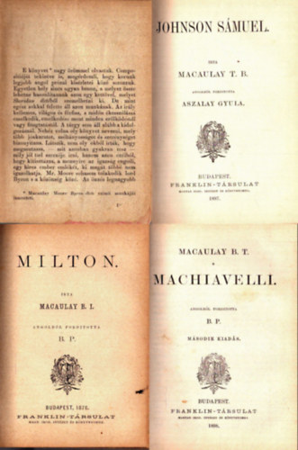 8 m az 1800-as vek vgrl egybektve: Byron - Johnson Smuel - Milton - Machiavelli - Lord Bacon - A ppasg - Barre Bertrand - Nagy Frigyes