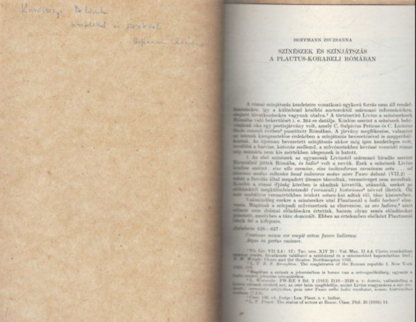 Sznszek s sznjtszs a Plautus-korabeli Rmban - Klnlenyomat - Dediklt
