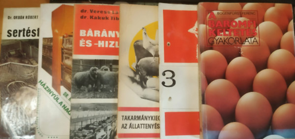 6 db �llatteny�szt�s: A baromfi keltet�s gyakorlata; Broyler-takarm�nyoz�s a Gabona Tr�szt t�pjaival; Takarm�nykieg�sz�t�k alkalmaz�sa az �llatteny�szt�sben; B�r�nynevel�s �s -h�zlal�s; H�ziny�l a nagy�zemben; Nagy�zemi sert