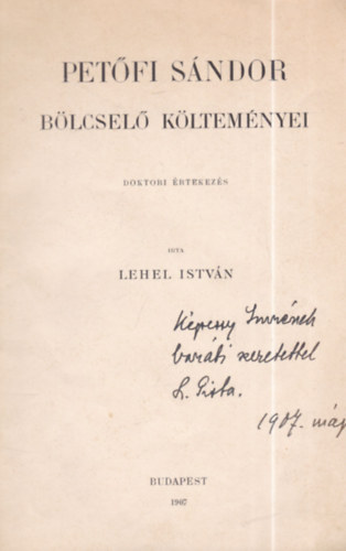Petfi Sndor blcsel kltemnyei (doktori rtekezs)- dediklt