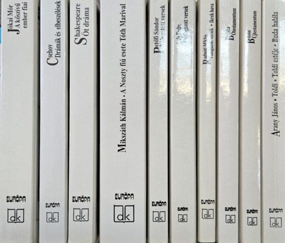 Ady Endre, Anton Pavlovics Csehov, Jkai Mr, Mikszth Klmn, Petfi Sndor, Radnti Mikls, William Shakespeare Arany Jnos - 10 db Eurpa Dikknyvtr ktet :  Toldi - Toldi estje - Buda halla + Ady Endre Vlogatott versek + Biblia testamentum + Biblia jtestamentum +  Csehov Drmk s elbeszlsek + Kszv ember fiai + A Noszty fi esete a Tth Mar