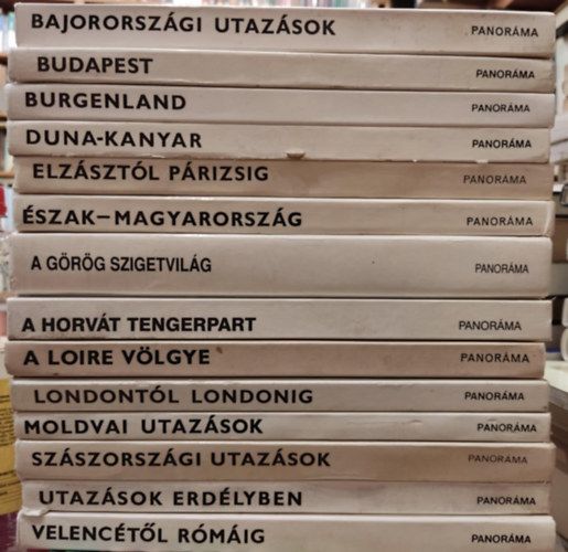 14 db Panorma: Bajororszgi utazsok; Budapest; Burgenland; Duna-Kanyar; Elzsztl Prizsig; szak-Magyarorszg; A grg szigetvilg; A Horvt tengerpart; A Loire vlgye; Londoltl Londonig; Moldvai utazsok; Szszorszgi utazsok;