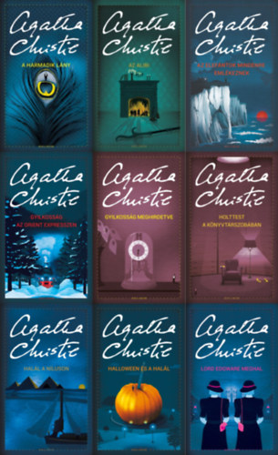Agatha Christie - 9 db Agatha Christie krimi: Holttest a k�nyvt�rszob�ban + Gyilkoss�g meghirdetve�+ Lord Edgware meghal + Gyilkoss�g az Orient expresszen + Hal�l a N�luson + A harmadik l�ny + Halloween �s hal�l + Az elef�ntok mindenre