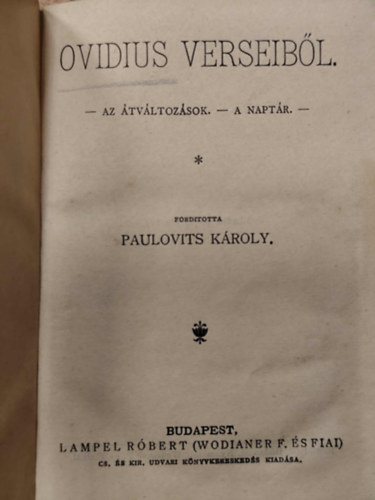 Ovidius verseibl (Az tvltozsok - A naptr)