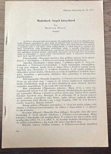 Madrhrek Szeged krnykrl - Klnlenyomat (llattani Kzlemnyek, 58, 1971)