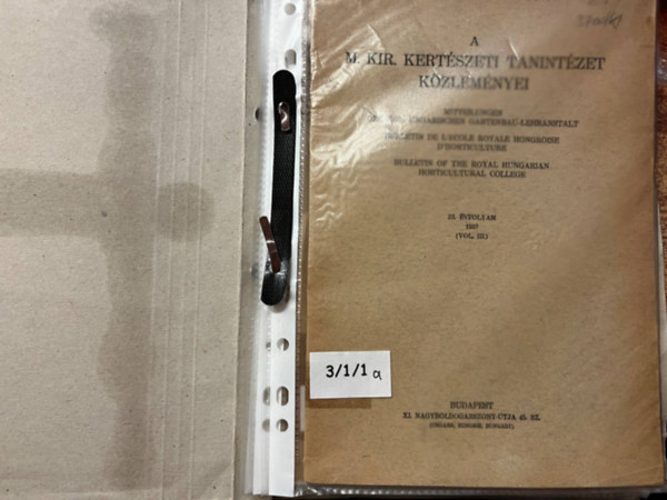 A M. Kir. Kertszeti Tanintzet kzlemnyei 1937-1940