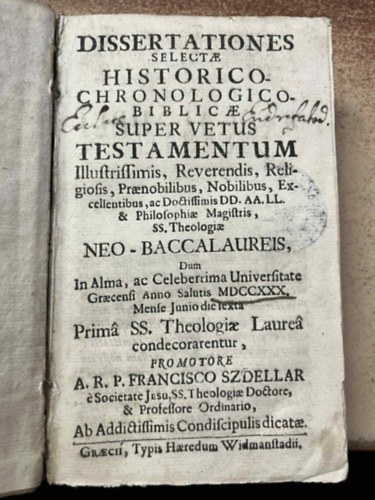 Dissertationes selectae historico-chronologico-biblicae super vetus testamentum