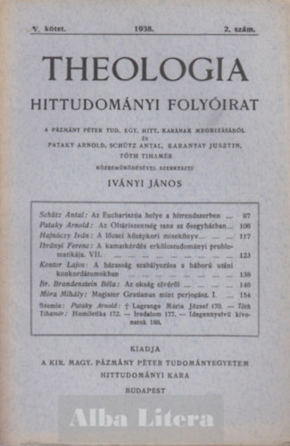 Theologia Hittudomnyi folyirat - V. ktet 2. szm 1938.