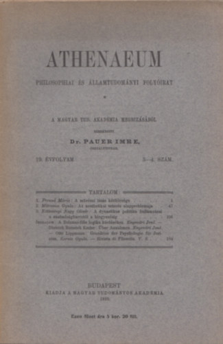 Athenaeum philosophiai s llamtudomnyi folyirat - 19. vfolyam, 3-4. szm