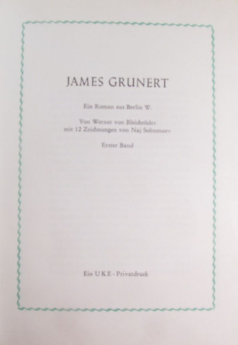James Grunert. Ein Roman aus Berlin W.