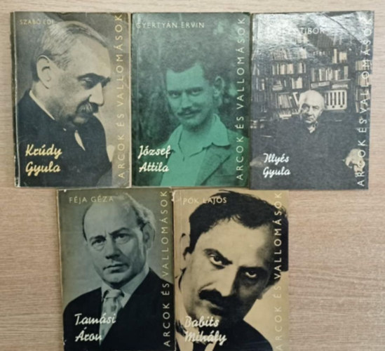 5 db �letrajzi k�tet az Arcok �s Vallom�sok sorozatb�l: Kr�dy Gyula - J�zsef Attila - Illy�s Gyula - Tam�si �ro - Babits Mih�ly