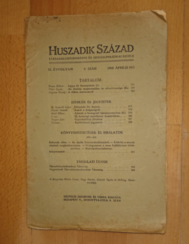 Huszadik Sz�zad - IX. �vfolyam - 4. sz�m - 1908 �prilis h�