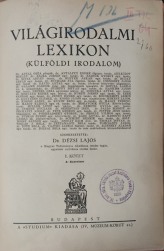 Dzsi Lajos - Vilgirodalmi lexikon I. (Klfldi irodalom)