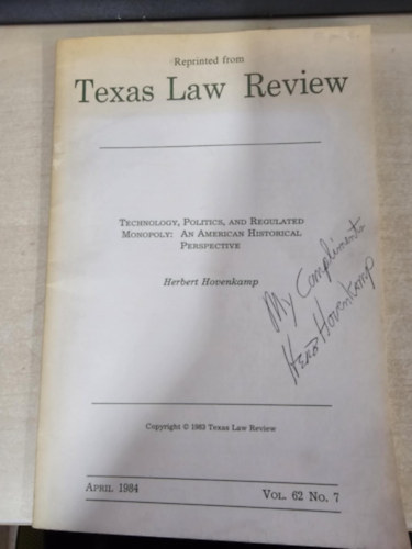 Herbert Hovenkamp - Reprinted from Texas Law Review (Dedikált példány!)