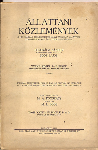 llattani Kzlemnyek XXXVII. ktet. 1.-2. fzet (Megjelent 1940. vi prilis h 12-n)