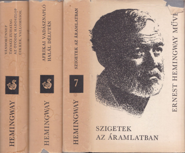 3 db knyv az Ernest Hemingway Mvei sorozatbl: Afrikai vadsznapl - Hall dlutn + Szigetek az ramlatban + Vndornnep - Tavaszi zuhatag - Az tdik hadoszlop - Cikkek, vallomsok