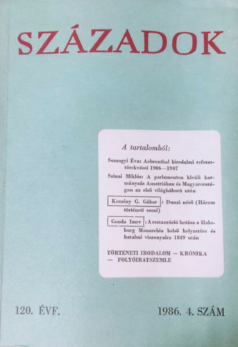 Szzadok 1986/4. (A Magyar Trtnelmi Trsulat kzlnye)
