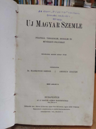 Uj Magyar Szemle - Politikai, trsadalmi, irodalmi s mvszeti folyirat - 1900 janur 15.