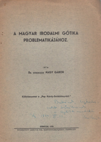 Dr. Otrokocsi Nagy G�bor - A magyar irodalmi g�tika problematik�j�hoz