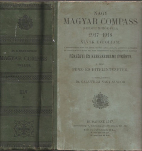 Nagy Magyar Compass (ezeltt MIHK-fle) 1917-1918 XLV-ik vfolyam I.rsz: Pnz- s hitelintzetek