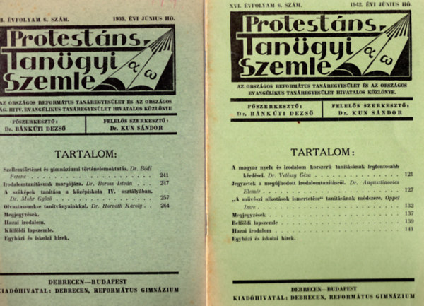 Protestns Tangyi  Szemle 1939 jnius, 1942 jnius, 1938 jnius, 1938 mrcius havi szmok ( 4 db )