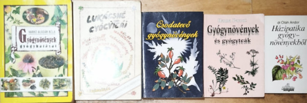 5db gy�gyn�v�nyekkel kapcsolatos k�nyv - H�zipatika gy�gyn�v�nekb�l, Gy�gyn�v�nyek �s gy�gyte�k, Csodatev� gy�gyn�v�nyek, Luk�csn� gy�gyte�i, Gy�gyn�v�nyek gy�gy�t�sai