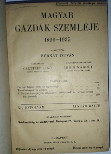 Magyar gazd�k szeml�je 1935/1-12. (teljes �vfolyam, egybek�tve)