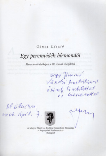 Egy peremvidk hrmondi -Mura menti letkpek a 20. szzad els felbl - dediklt