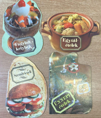 4 darab szak�csk�nyvek: Egyt�l�telek - Fagylaltkelyhek - Szendvicsek - �nnepi �telek