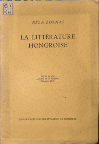 Zolnai Béla - La littérature Hongroise