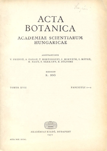 So Rezs - Acta Botanica (A Magyar Tudomnyos Akadmia botanikai kzlemnyei)- Tomus XVII., Fasciculi 1-2.