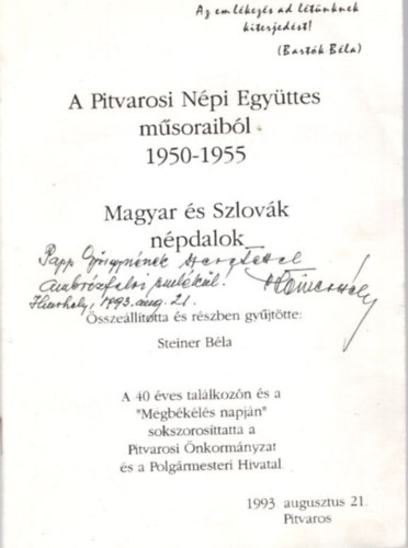 A Pitvarosi N�pi Egy�ttes m�soraib�l 1950-1955  - Magyar �s Szlov�k n�pdalok - dedik�lt