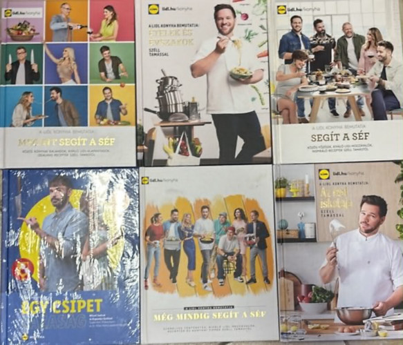 6 darab Lidl szak�csk�nyv: Egy csipet lazas�g;M�g mindig seg�t a s�f;Az �let iskol�ja;Seg�t a s�f;�telek �s �vszakok;Megint seg�t a s�f